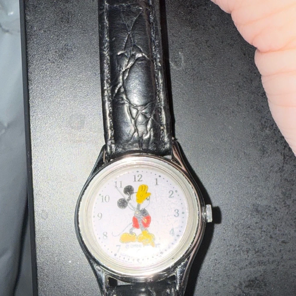 Vintage Lorus Walt Disney Mickey Mouse Watch, collectors black leather band